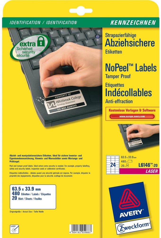 Laseretiket Avery 63 - 5x33 - 9mm wit 20 vel 24 etiketten per vel