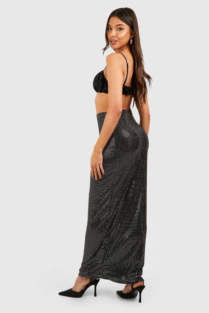 boohoo Dames Pailletten Maxi Sliprok | Gold | Maat: 8