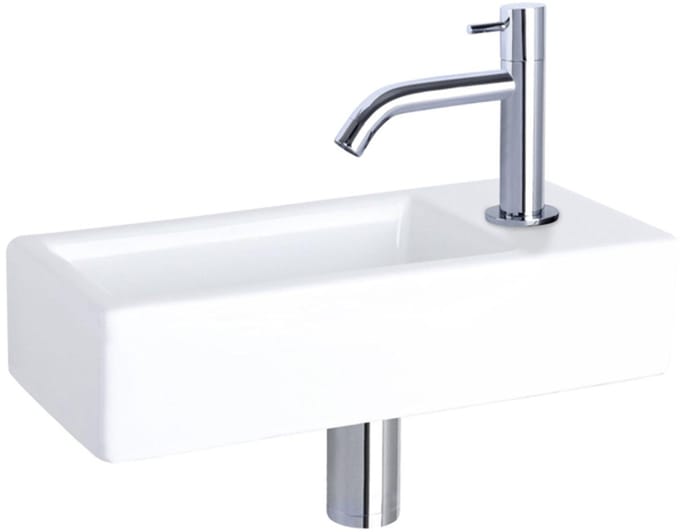 Differnz Hura fonteinset – 38.5x18.5x9 cm – keramiek wit – gebogen chromen kraan
