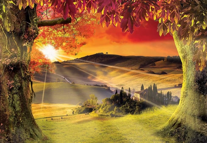 Fotobehang Landscape Italian Sunset | PANORAMIC - 250cm x 104cm | 130g/m2 Vlies