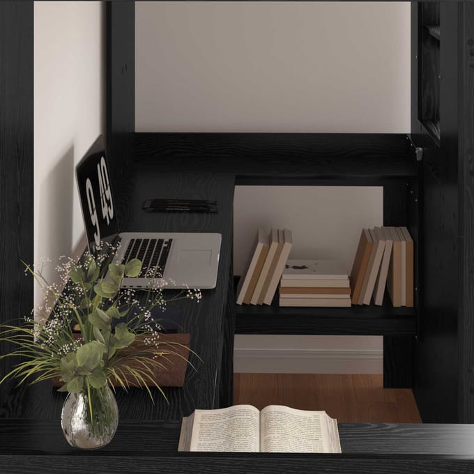 vidaXL - Stapelbedframe - met - Bureau - Zwart - Eiken - 90 - x - 200 - cm - Bewerkt - hout