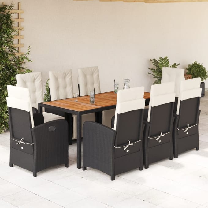 vidaXL - 9-delige - Tuinset - poly - rattan - zwart