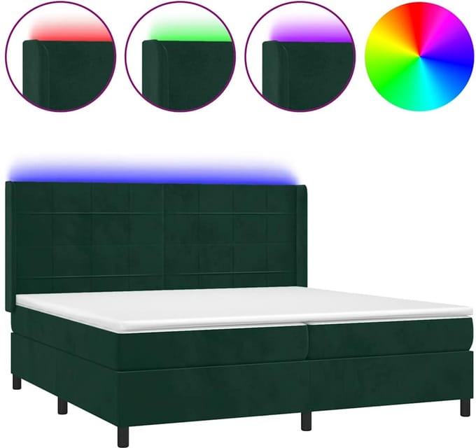 vidaXL - Boxspring - met - matras - en - LED - fluweel - donkergroen - 200x200 - cm