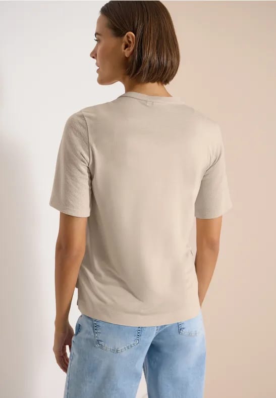 Blouse met korte mouwen, gespleten hals en linten
