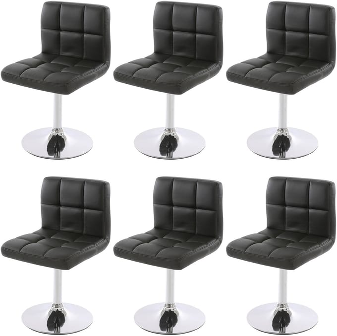 Set van 6 eetkamerstoelen Bureaustoel Stoel Kavala kunstleer chroom ~ zwart
