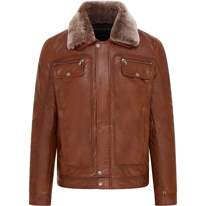 Heren Tan Trucker Shirt Leren Jack - Tornio