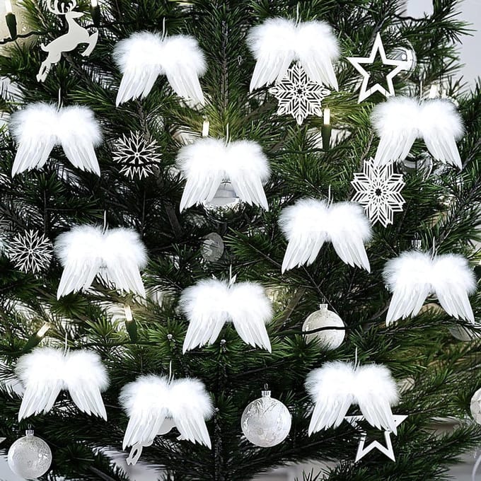 Solidchoice - Set van 12 Witte Veer Kerstdecoraties voor DIY Projecten