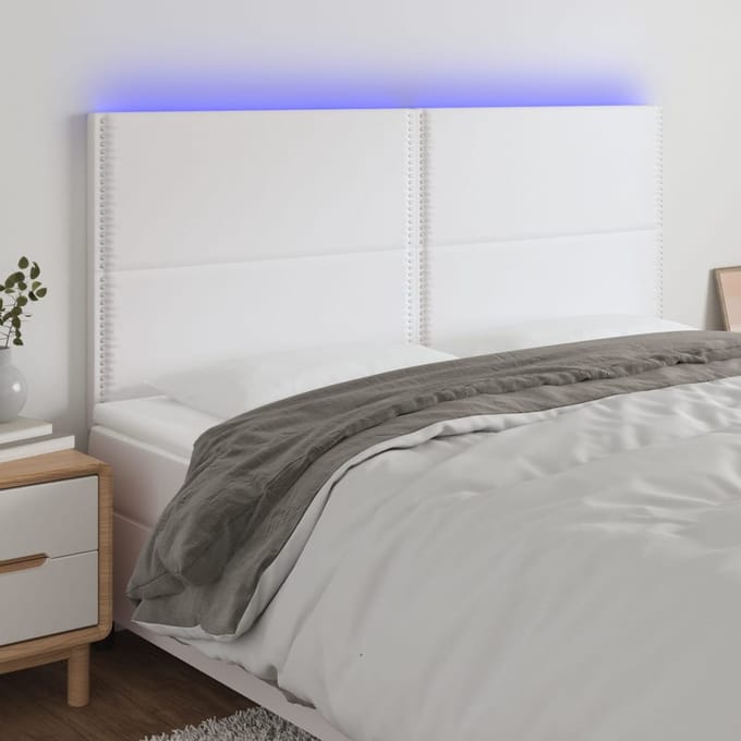 vidaXL Hoofdbord LED 200x5x118/128 cm kunstleer wit