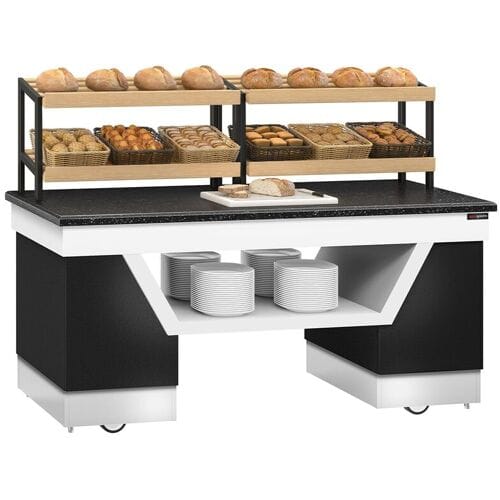 GGM Gastro Brotregal BELFAST - 2000mm - mit Rollen - schwarze Granit-Arbeitsplatte