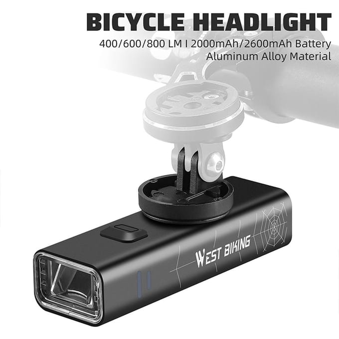 Feu de vélo en alliage d'aluminium haute luminosité, éclairage de vélo rechargeable USB à haute luminosité, éclairage de route étanche Type B-800lm noir