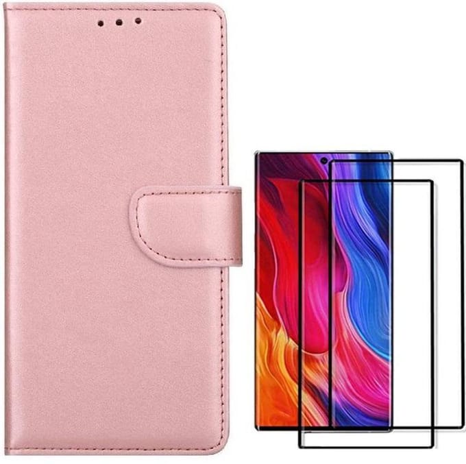 hoesje Geschikt voor: Samsung Galaxy Note 10 Plus Portemonnee Rose Goud met 2 stuks Glas Screen protector