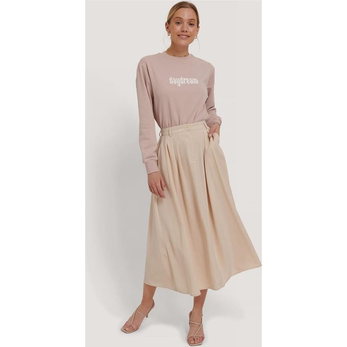 NA-KD  Maat 38 Pleated Midi Vrouwen Rok - Beige - EU