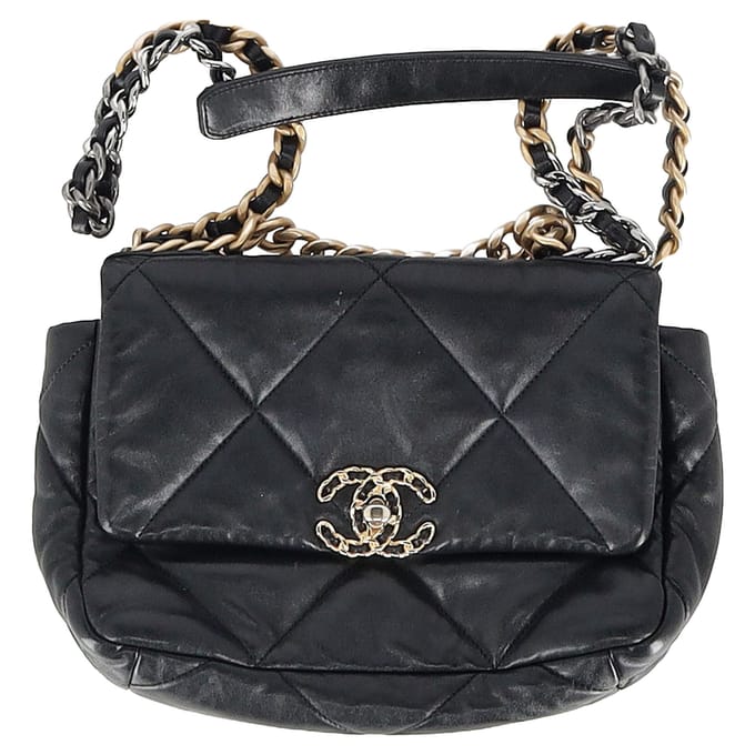 Chanel Gequilted Chanel 19 Grote Flap Tas in Zwart Leren