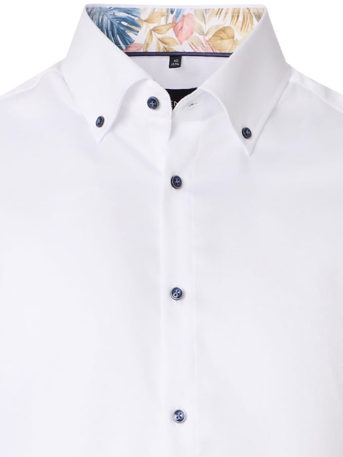 Wit Venti Overhemd Button Down Boord Met Motief Modern Fit - M