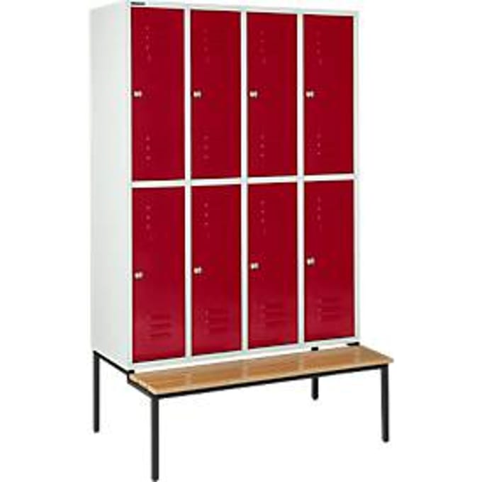 Schäfer Shop Select Kledinglocker, 4 x 2 compartimenten, zitbank 300 mm, cilinderslot, Deur robijnrood