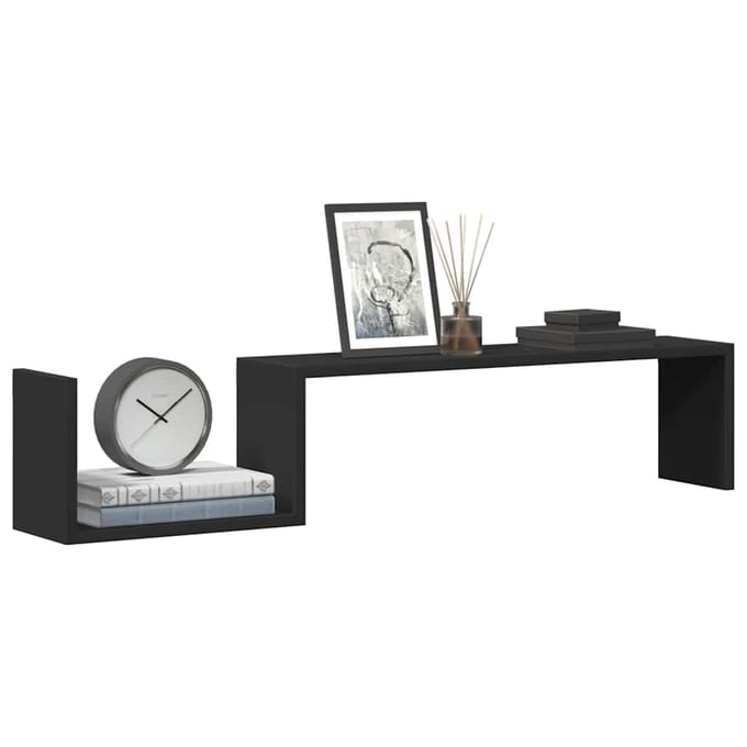 vidaXL - Wandschappen - 2 - st - 100x15x20 - cm - bewerkt - hout - zwart