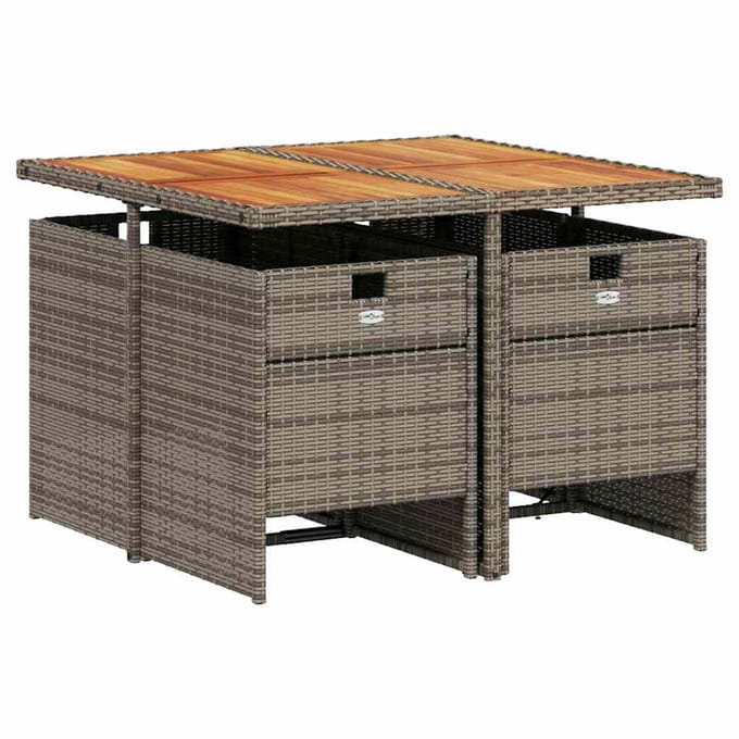 vidaXL - 5-delige - Tuinset - met - kussens - poly - rattan - grijs