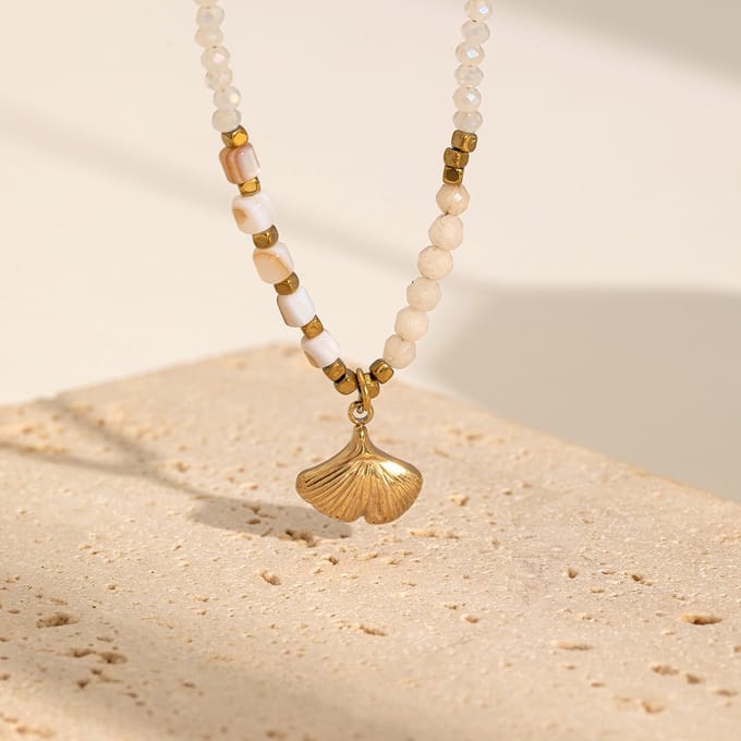 Ketting Poederroze met Schelpje | Stainless Steel Goud