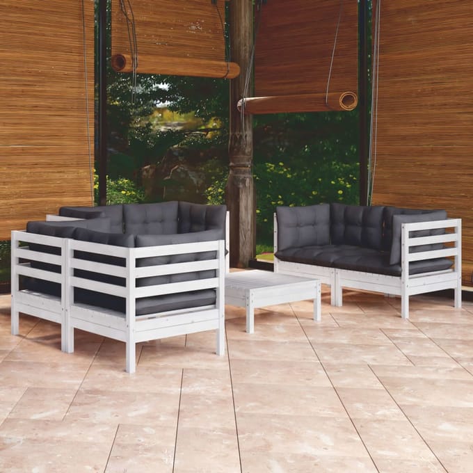 vidaXL - 7-delige - Loungeset - met - kussens - massief - grenenhout