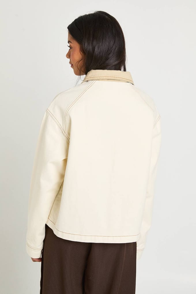 boohoo Dames Denim Boerderij Jas | Ecru | Maat: 34