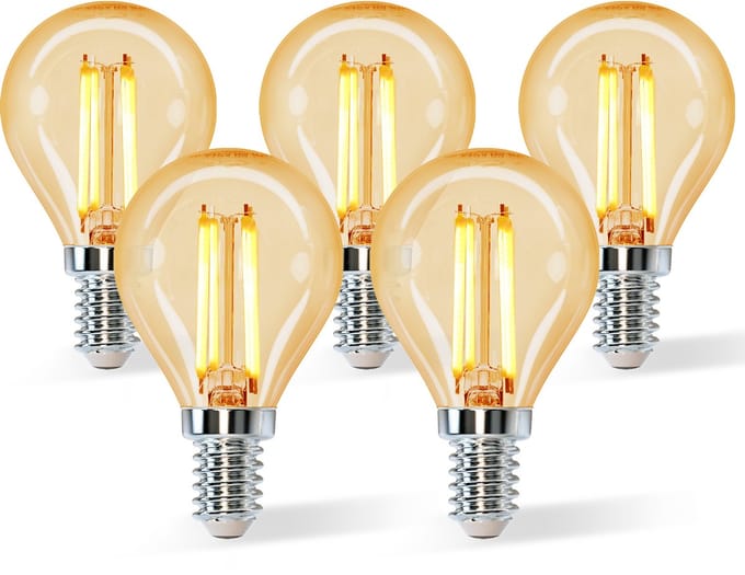 Aigostar LED Filament G45 4W - E14 fitting - 2200K - Amber - Set van 5 stuks