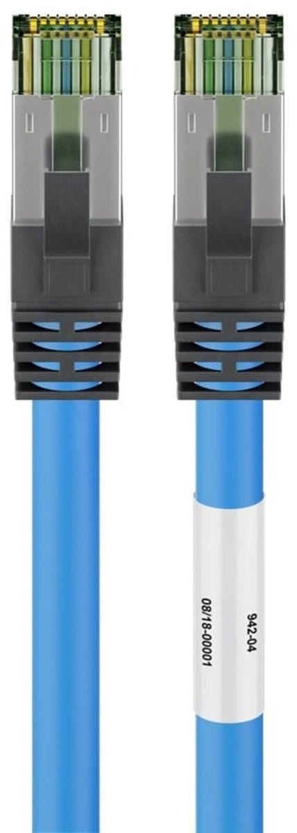 Goobay CAT 8.1 Patchkabel, S/FTP, blauw, 99,9% zuurstofvrije koperen geleider (OFC), AWG 24