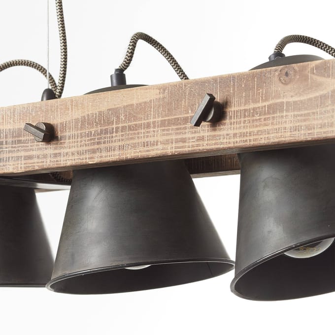Brilliant Hanglamp Plow 3-lamps, zwart/hout donker