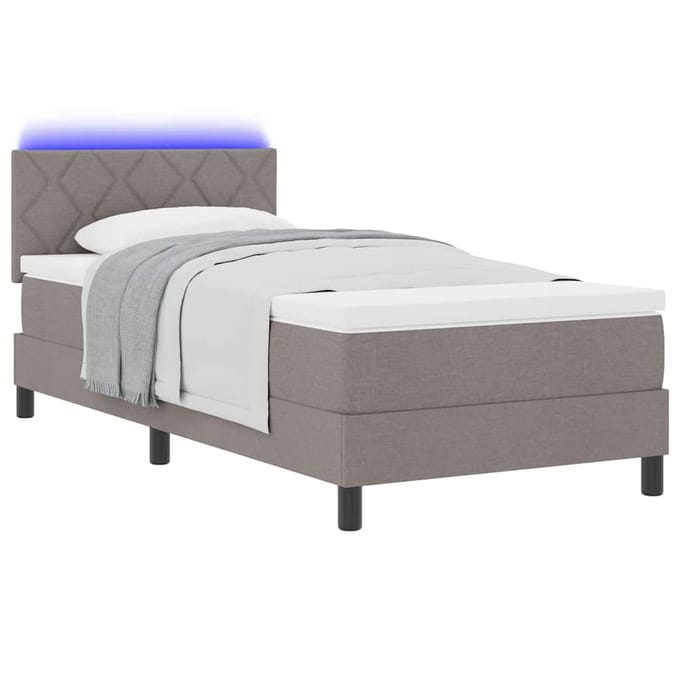 vidaXL - Boxspring - bed - met - LED-stripverlichting - Taupe - 100 - x - 200 - cm - Stof