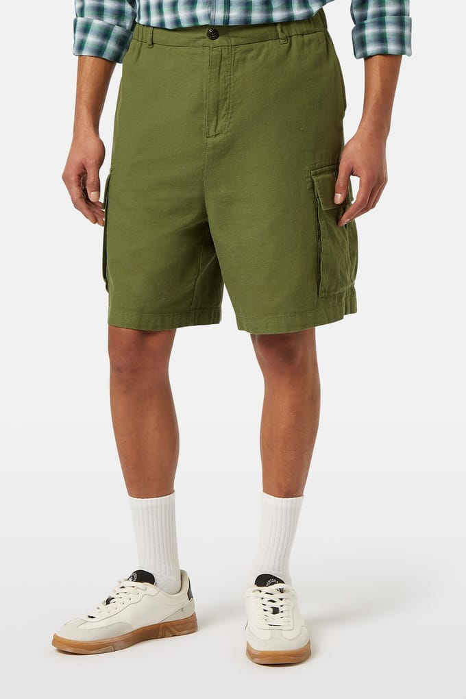 Scotch & Soda Cotton-linen Relaxed Fit Cargo Short Army size S | Cargo pants Outlet | Men | Green
