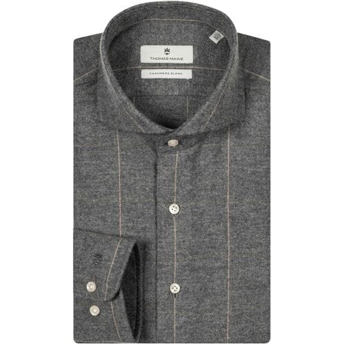 Thomas Maine Overhemd Bari Cutaway Flanel Two-Tone Stripe Pattern Antraciet-Zand / male