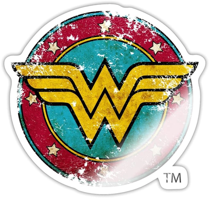DC Comics Wonder Woman Vintage Distressed Logo Sticker maat S (10 x 10 cm)