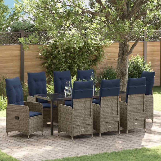 vidaXL - Tuin - Eettafel - Set - 9 - st - Zwart - poly - rattan