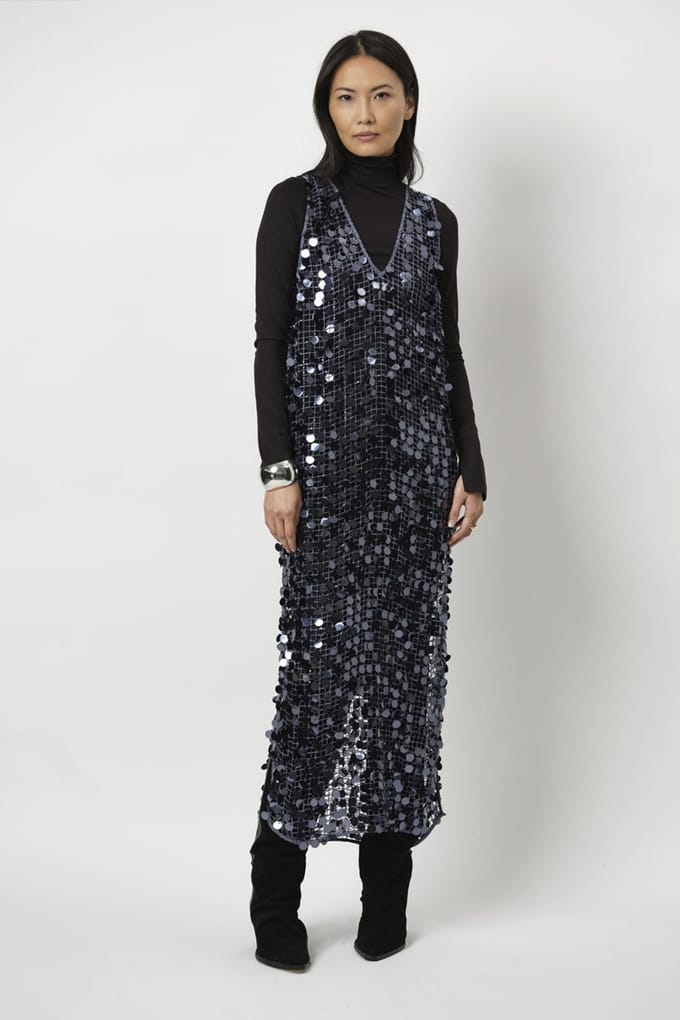Dante6 Babylon Sequins Dress Ash Blue Größe: M/L | Maxikleider Outlet | Damen | Blau