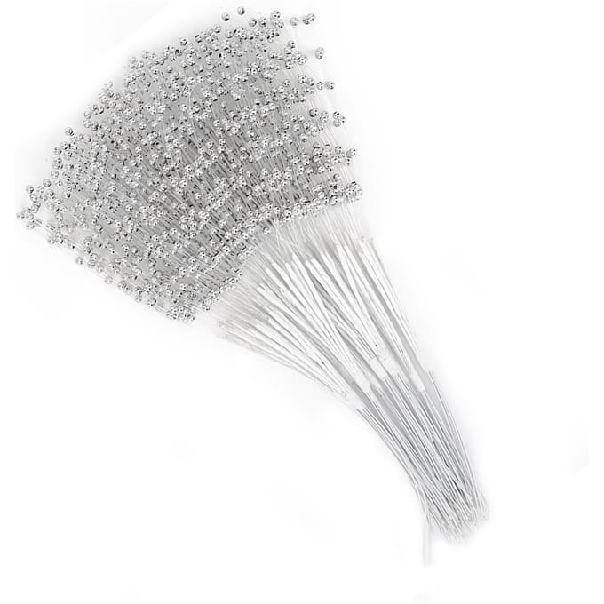100 Stuks Parelstokjes Draagbare ABS DIY Decoratie Accessoires voor Bruiloftsfeest Zilver white