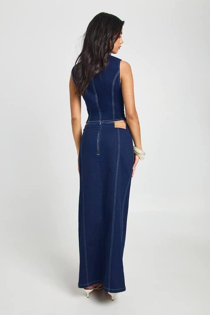 boohoo Dames Stretch Maxi Denim Rok | Indigo | Maat: 34