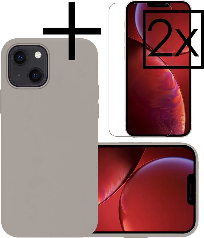 Hoesje - Met 2x Screenprotector - Geschikt voor Apple iPhone 14 Plus - Sterk & Shockproof - Back Cover - Siliconen Case - Telefoon Hoes - Grijs