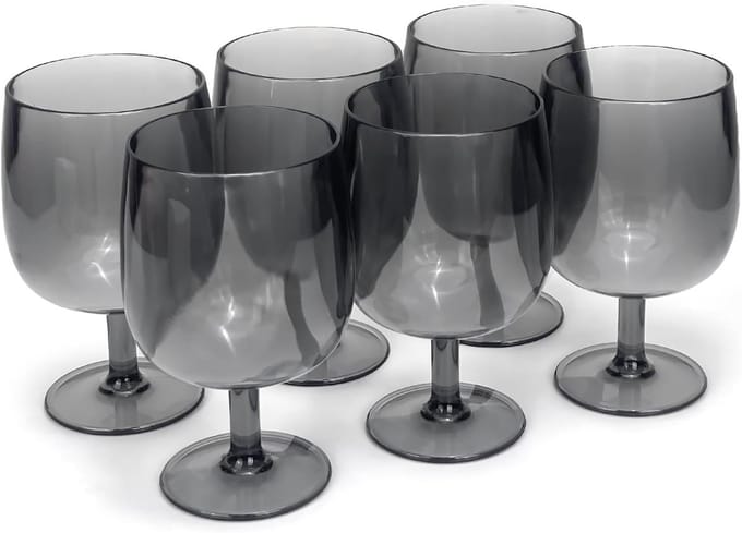 Set van 6 onbreekbare stapelbare 12 oz acryl plastic wijn- en waterglazen in grijs