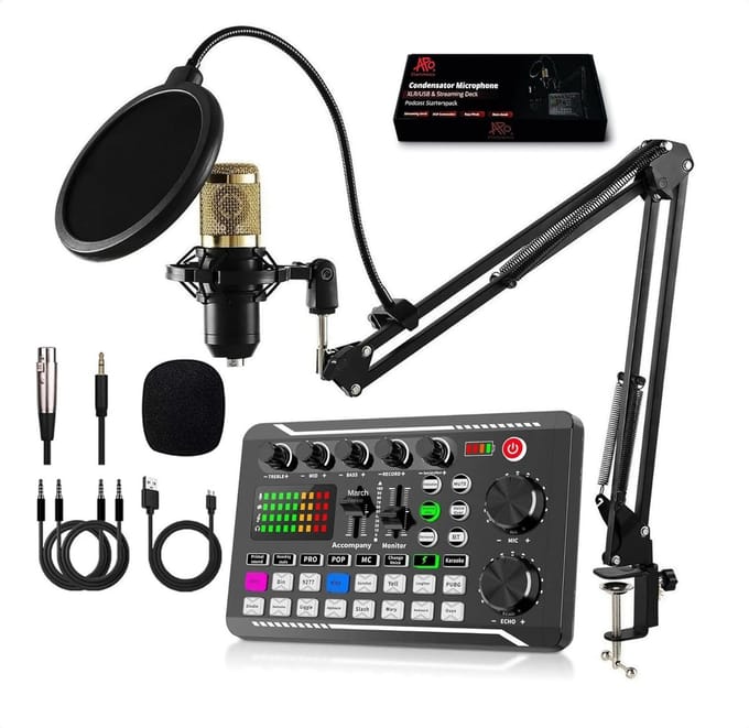 Podcast Starterspack - Opname Set - Audio Productie - XLR Condensator - 70x22x8 cm