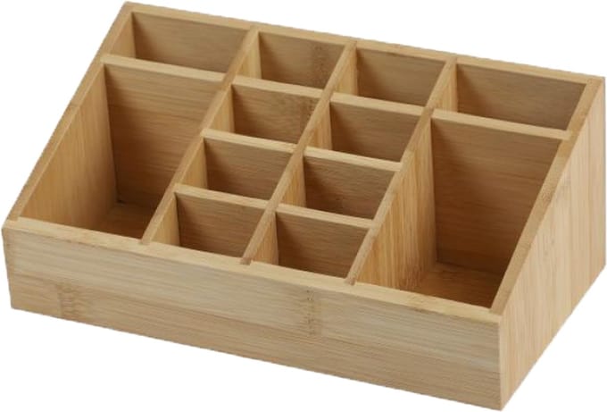 Bambou & Co Pennenbakje kantoor - sorteer organizer - 12-vaks bakje - 23 x 9 cm - bambo - lichtbruin