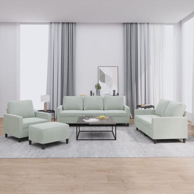 vidaXL - 4-delige - Loungeset - met - kussens - fluweel - lichtgrijs