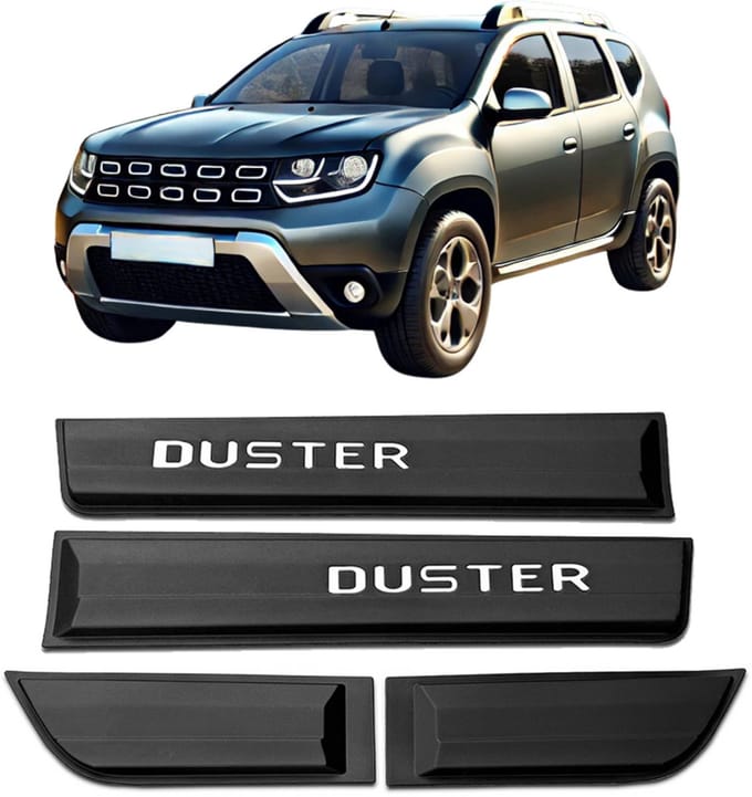 Deurbeschermstrips voor Dacia Duster 2018-2024 met zilverkleurige letters