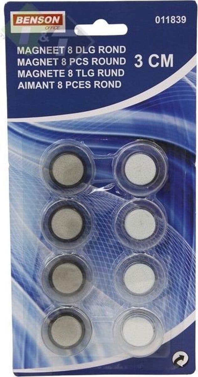 Magneet rond, 3 cm, Magneten, 8 delig, Benson