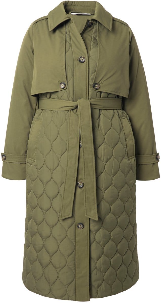 Studio Untold - Dames - Trenchcoat A-lijn mix met stiksels gewatteerd - Palmboomgroen - Maat 54+