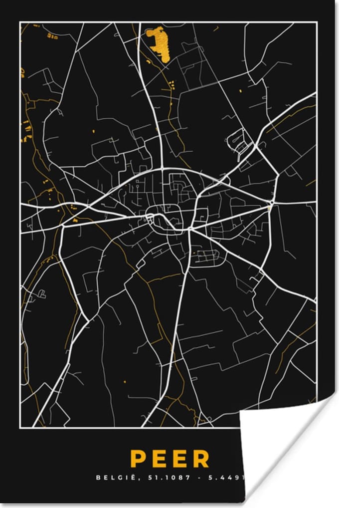 Poster Stadskaart - Plattegrond - Peer - Goud - Kaart - 20x30 cm