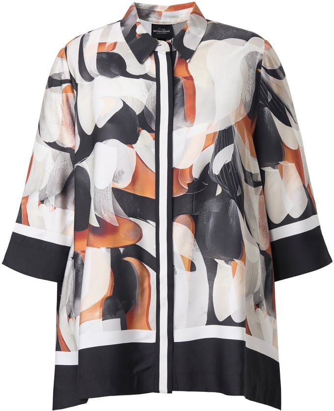 Ulla Popken - Dames - blouse puntzoom oversized overhemdkraag 3/4-mouwen - Sneeuwwit - Maat 46+