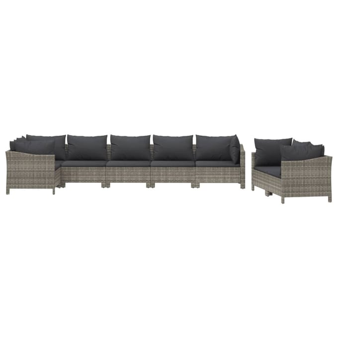 vidaXL - 8-delige - Loungeset - met - kussens - poly - rattan - grijs