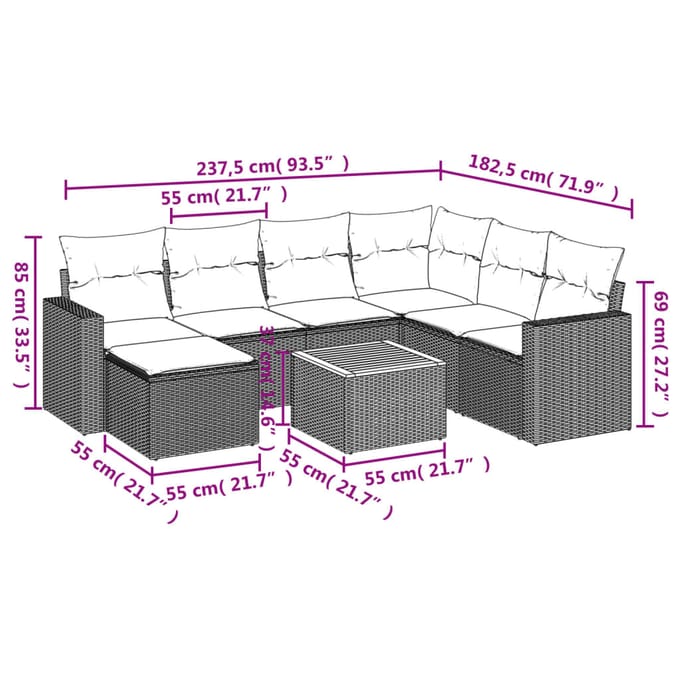 vidaXL - 8-delige - Loungeset - met - kussens - poly - rattan - grijs