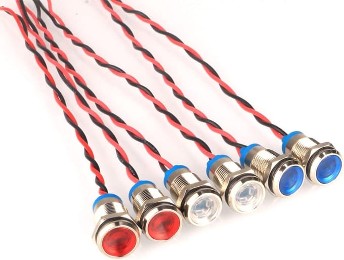 Set van 6 LED Indicatielampjes 10mm Dashboard Signaalverlichting 12V-24V Rood Blauw Wit