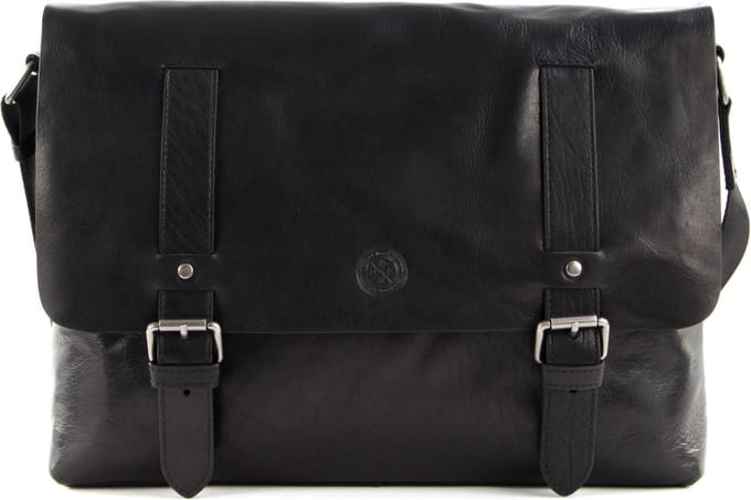 SADDLER Leren Laptoptas Schoudertas met laptopvak Ryan Messenger Bag Black Zwart