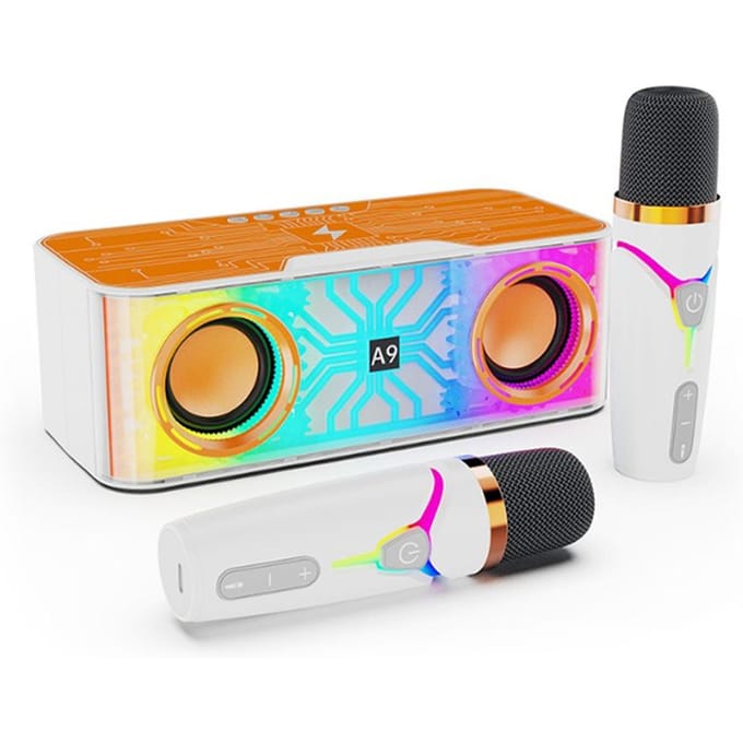 Machine de karaoké transparente avec haut-parleur et microphone BT portable avec 2 haut-parleurs sans fil orange